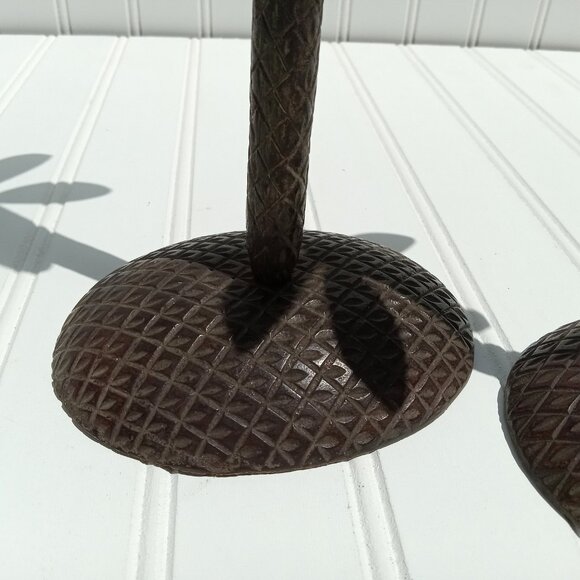 Cast Iron Palm Tree Candlesticks Taper Candle Holders Bronze Coastal Vintage - Picture 8 of 12